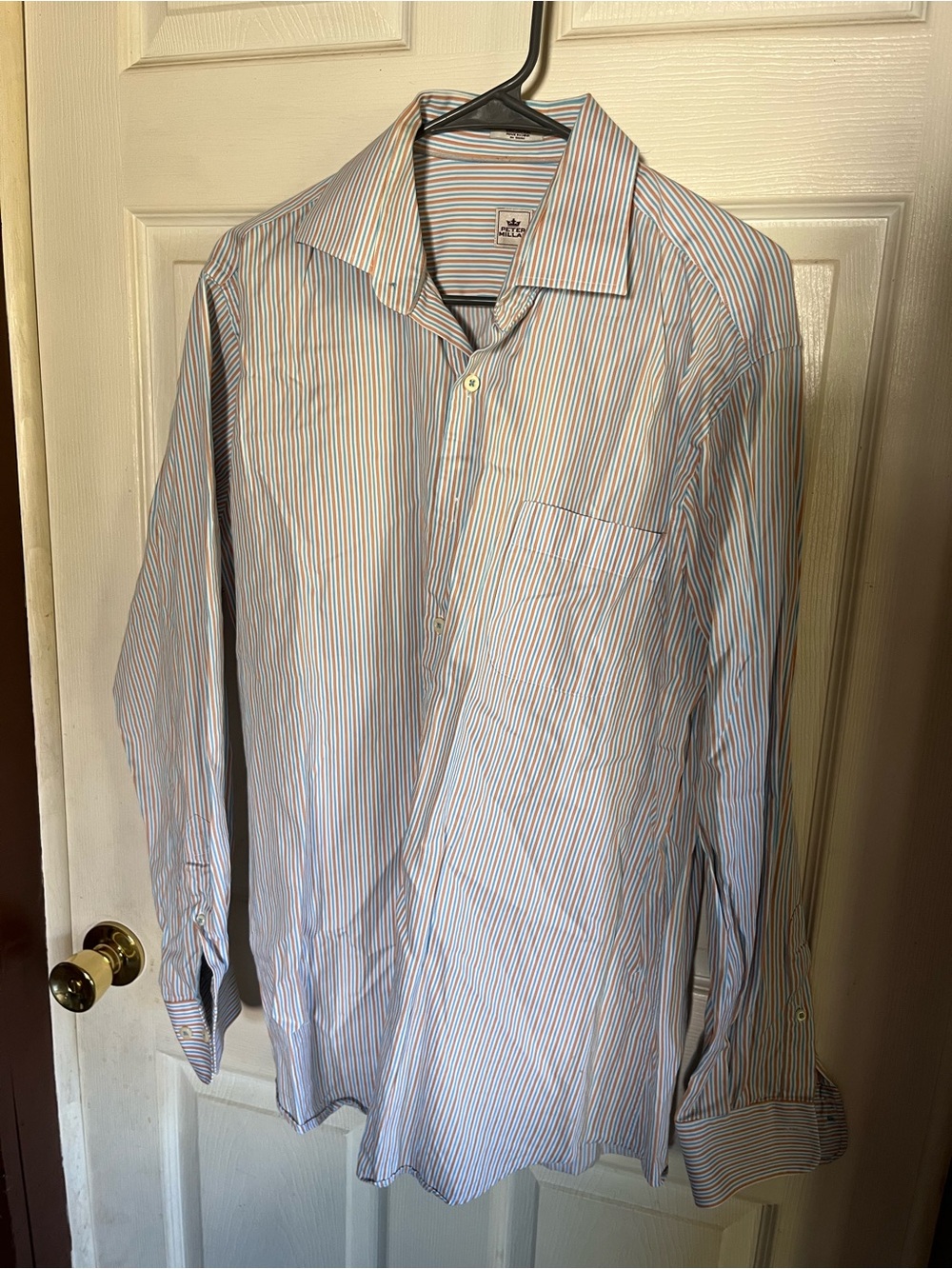 Men's Long-Sleeve Striped Dress Shirt - Blue & Orange